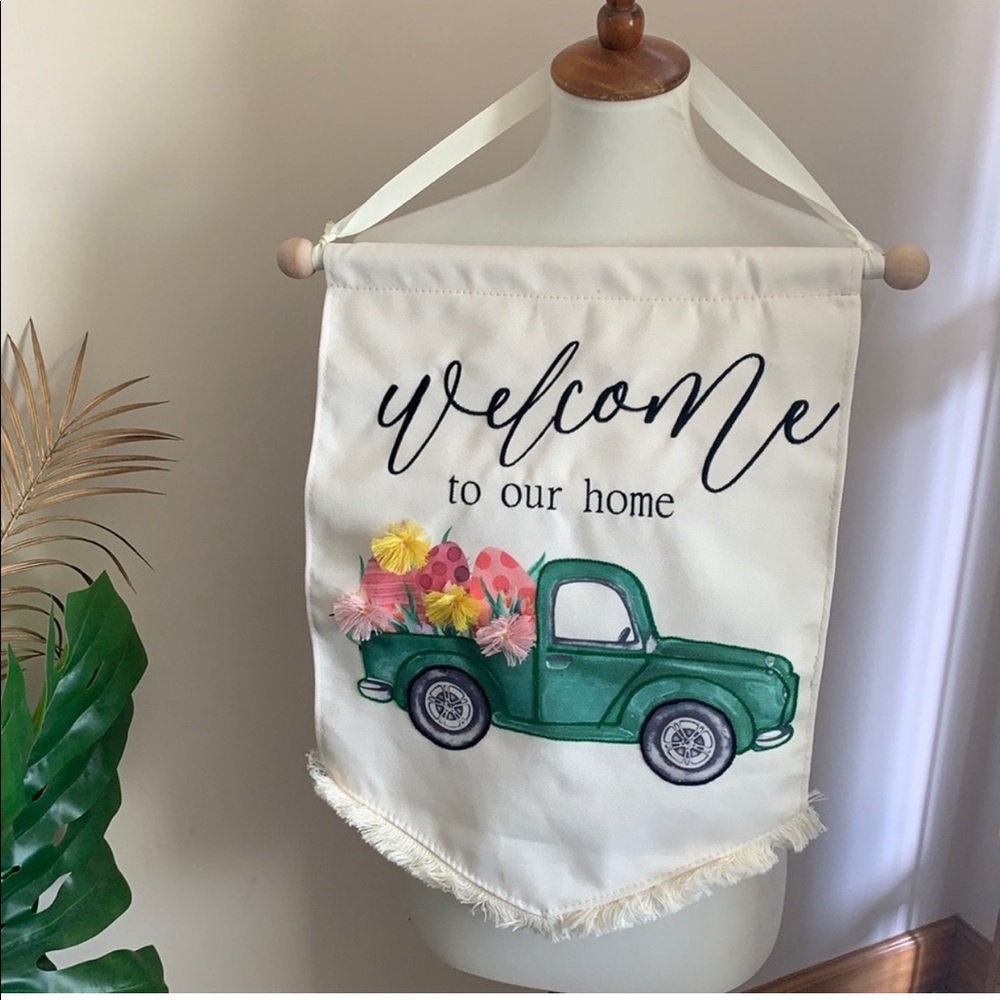CANVAS HANG UP SPRING  WELCOME TO OUR HOME SIGN FLAG